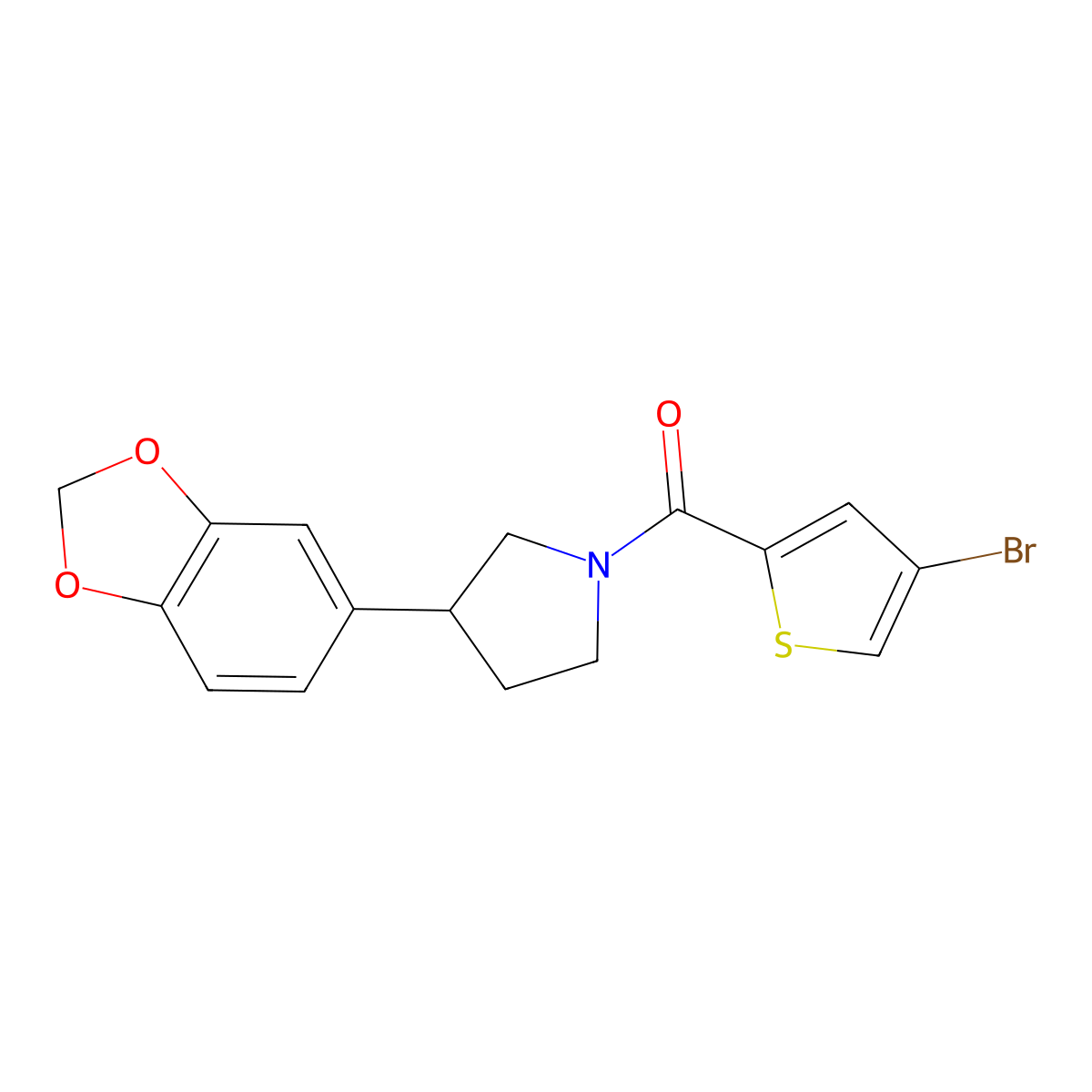 (3-(Benzo[d][1,3]dioxol-5-yl)pyrrolidin-1-yl)(4-bromothiophen-2-yl)methanone molecular structure, CAS 2034563-20-5