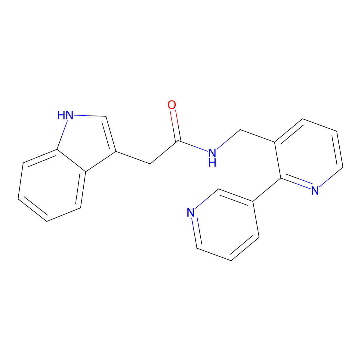 N-([2,3'-bipyridin]-3-ylmethyl)-2-(1H-indol-3-yl)acetamide molecular structure, CAS 2034563-23-8