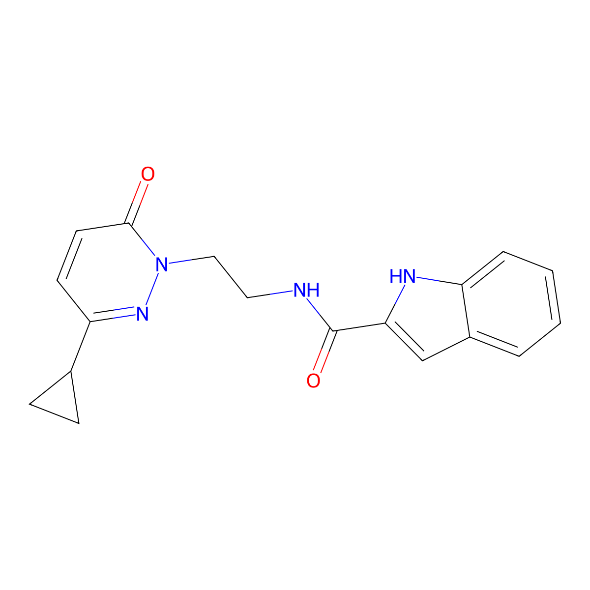 N-(2-(3-cyclopropyl-6-oxopyridazin-1(6H)-yl)ethyl)-1H-indole-2-carboxamide molecular structure, CAS 2034563-29-4