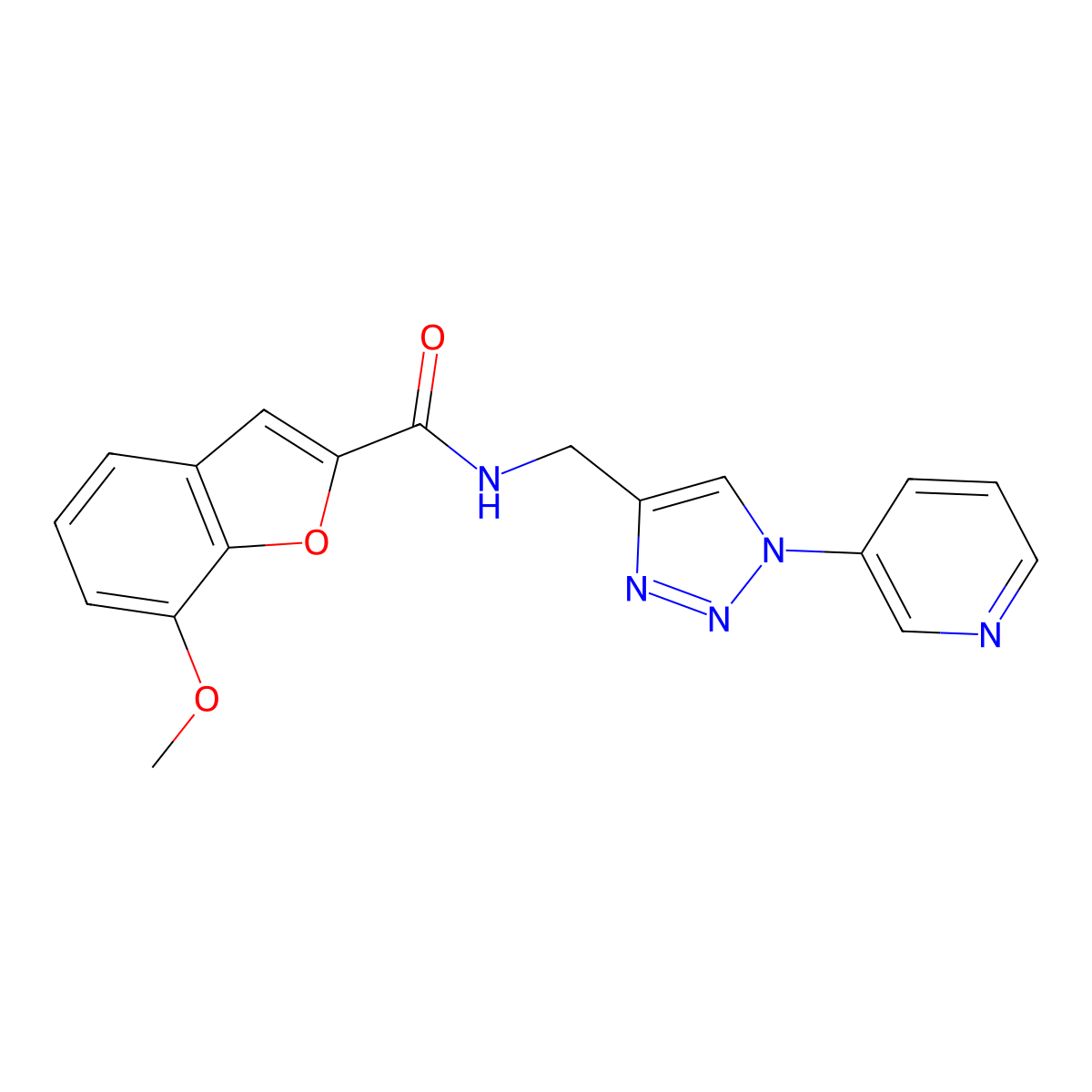 7-methoxy-N-((1-(pyridin-3-yl)-1H-1,2,3-triazol-4-yl)methyl)benzofuran-2-carboxamide molecular structure, CAS 2034563-30-7