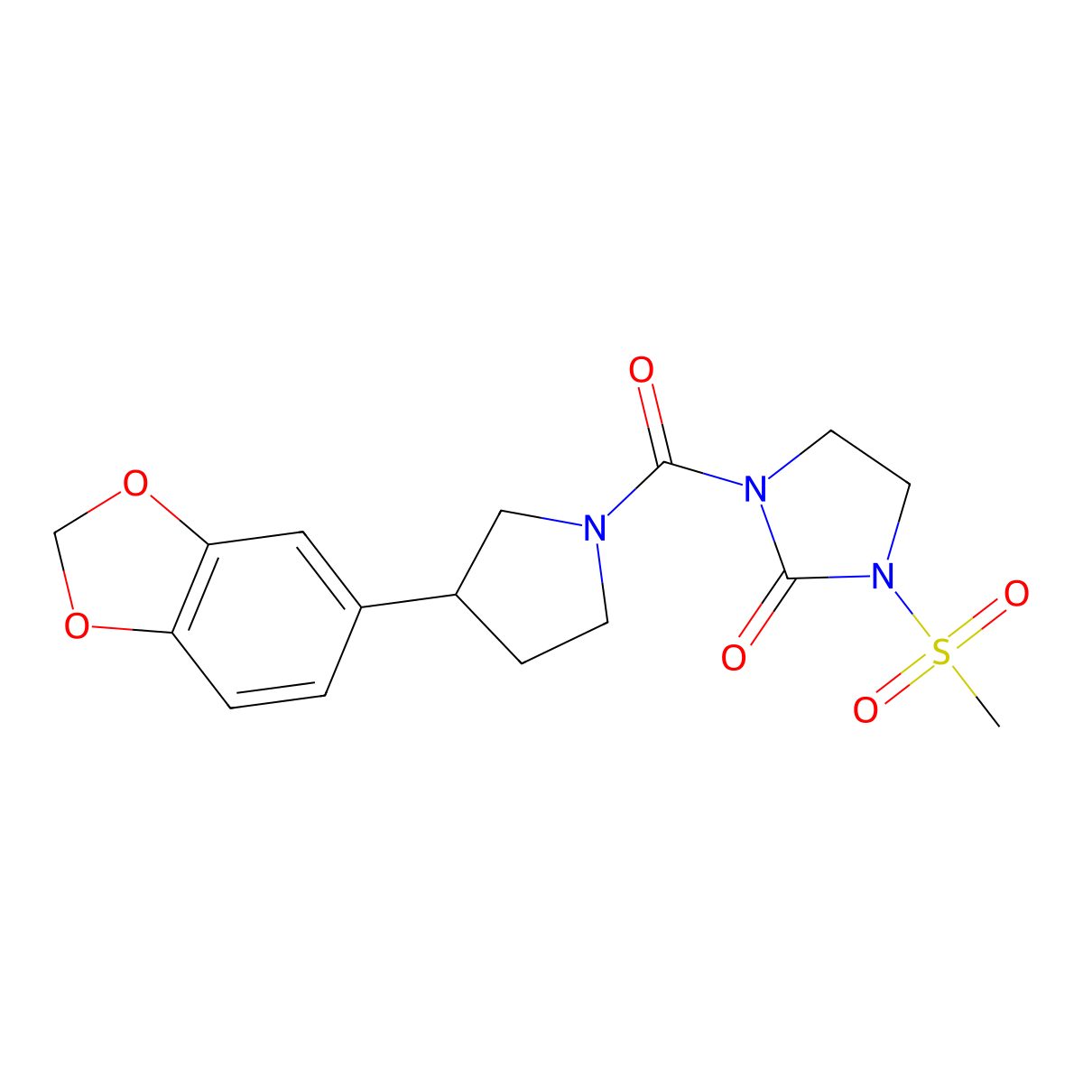 1-(3-(Benzo[d][1,3]dioxol-5-yl)pyrrolidine-1-carbonyl)-3-(methylsulfonyl)imidazolidin-2-one molecular structure, CAS 2034563-31-8