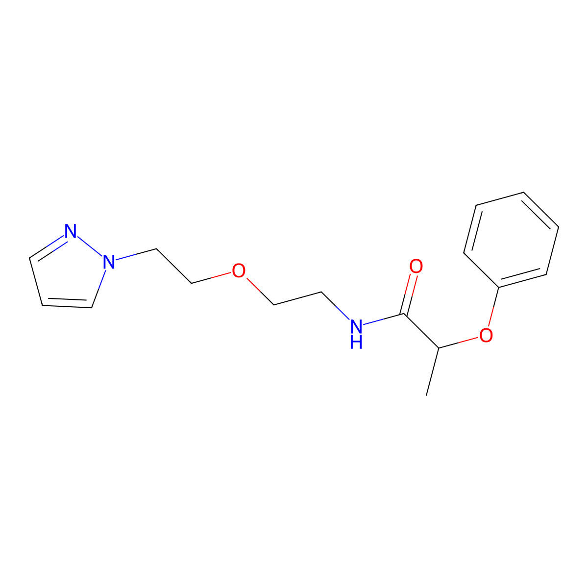 N-(2-(2-(1H-pyrazol-1-yl)ethoxy)ethyl)-2-phenoxypropanamide molecular structure, CAS 2034563-34-1