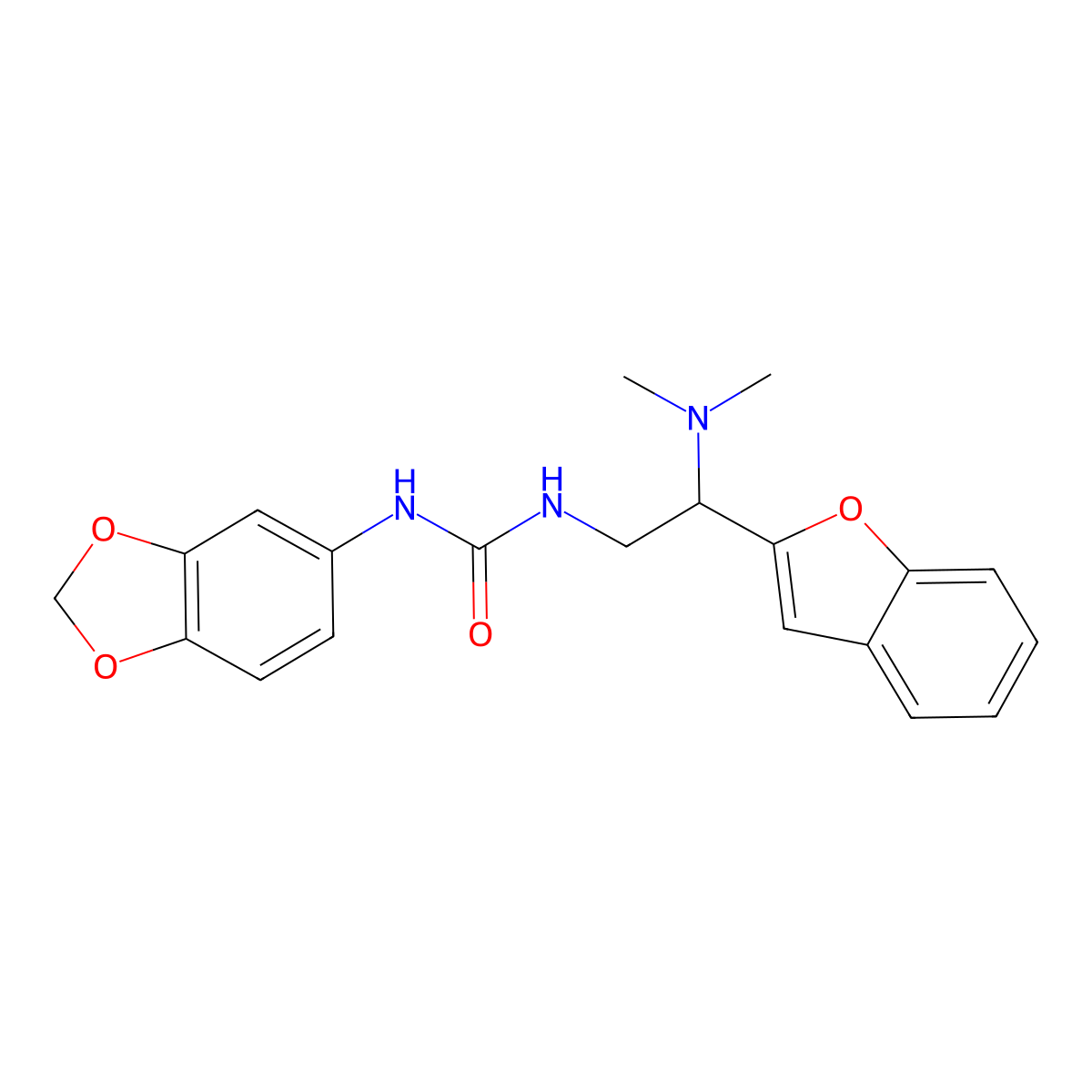 1-(Benzo[d][1,3]dioxol-5-yl)-3-(2-(benzofuran-2-yl)-2-(dimethylamino)ethyl)urea molecular structure, CAS 2034563-50-1
