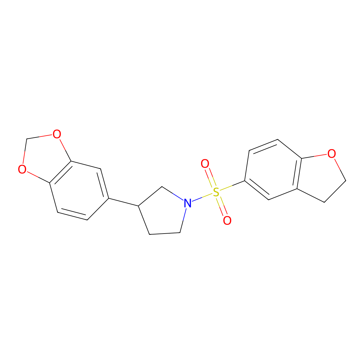 3-(Benzo[d][1,3]dioxol-5-yl)-1-((2,3-dihydrobenzofuran-5-yl)sulfonyl)pyrrolidine molecular structure, CAS 2034563-61-4