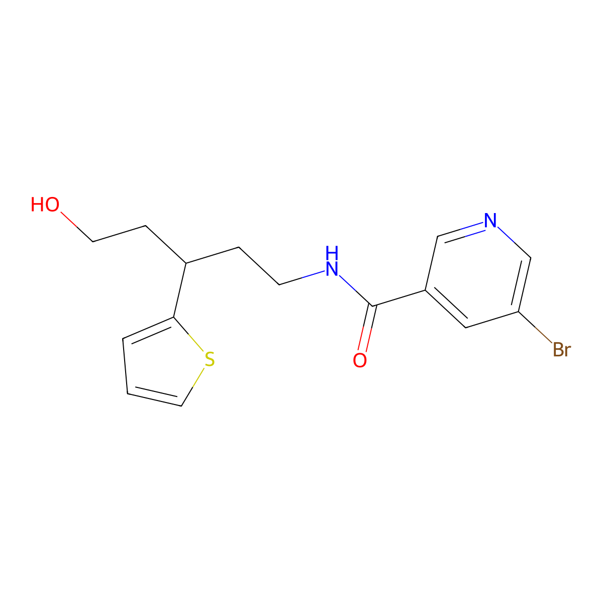5-bromo-N-(5-hydroxy-3-(thiophen-2-yl)pentyl)nicotinamide molecular structure, CAS 2034563-64-7