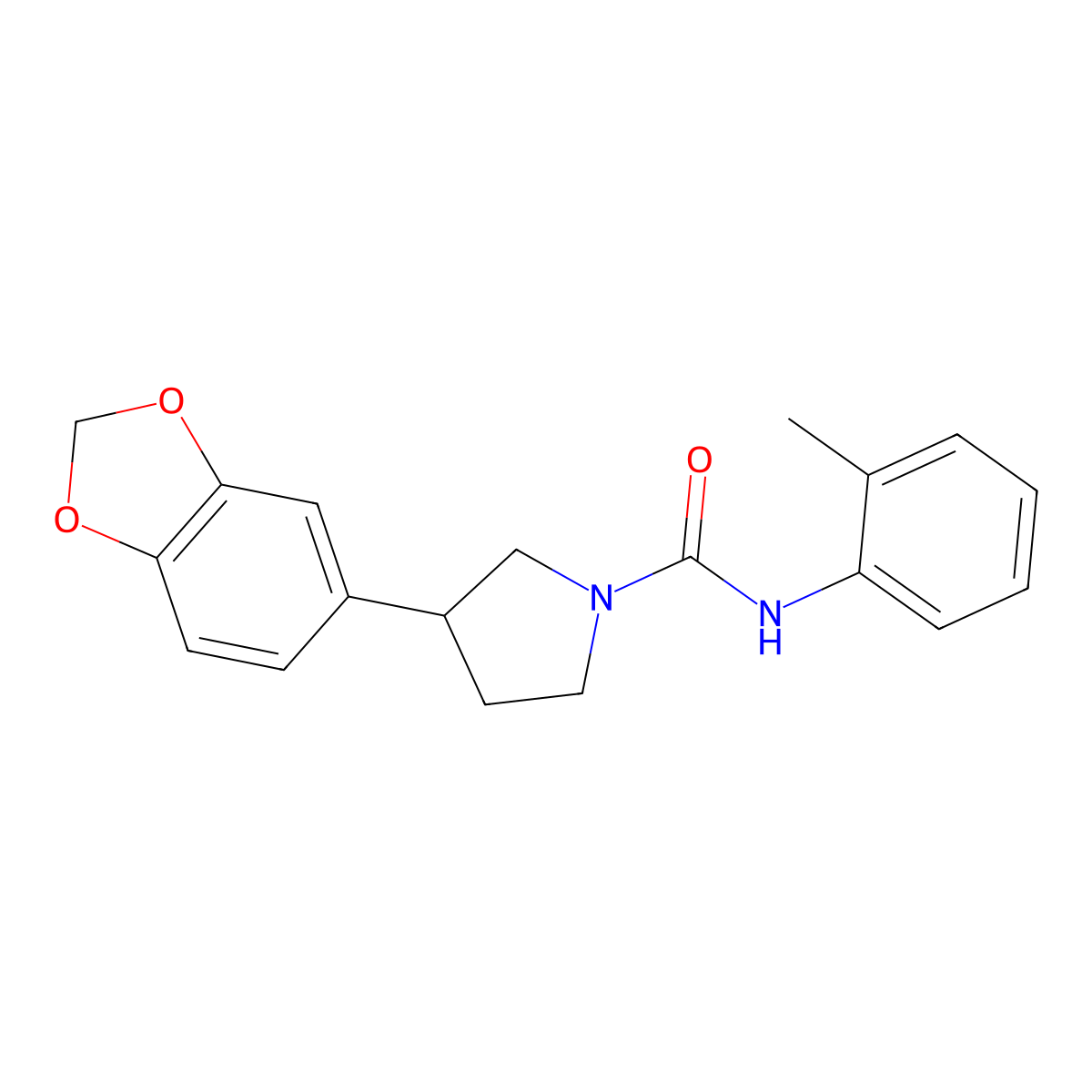 3-(benzo[d][1,3]dioxol-5-yl)-N-(o-tolyl)pyrrolidine-1-carboxamide molecular structure, CAS 2034563-66-9
