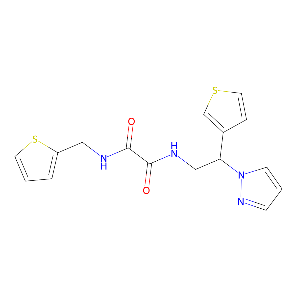 N-[2-(1H-pyrazol-1-yl)-2-(thiophen-3-yl)ethyl]-N'-[(thiophen-2-yl)methyl]ethanediamide molecular structure, CAS 2034563-69-2