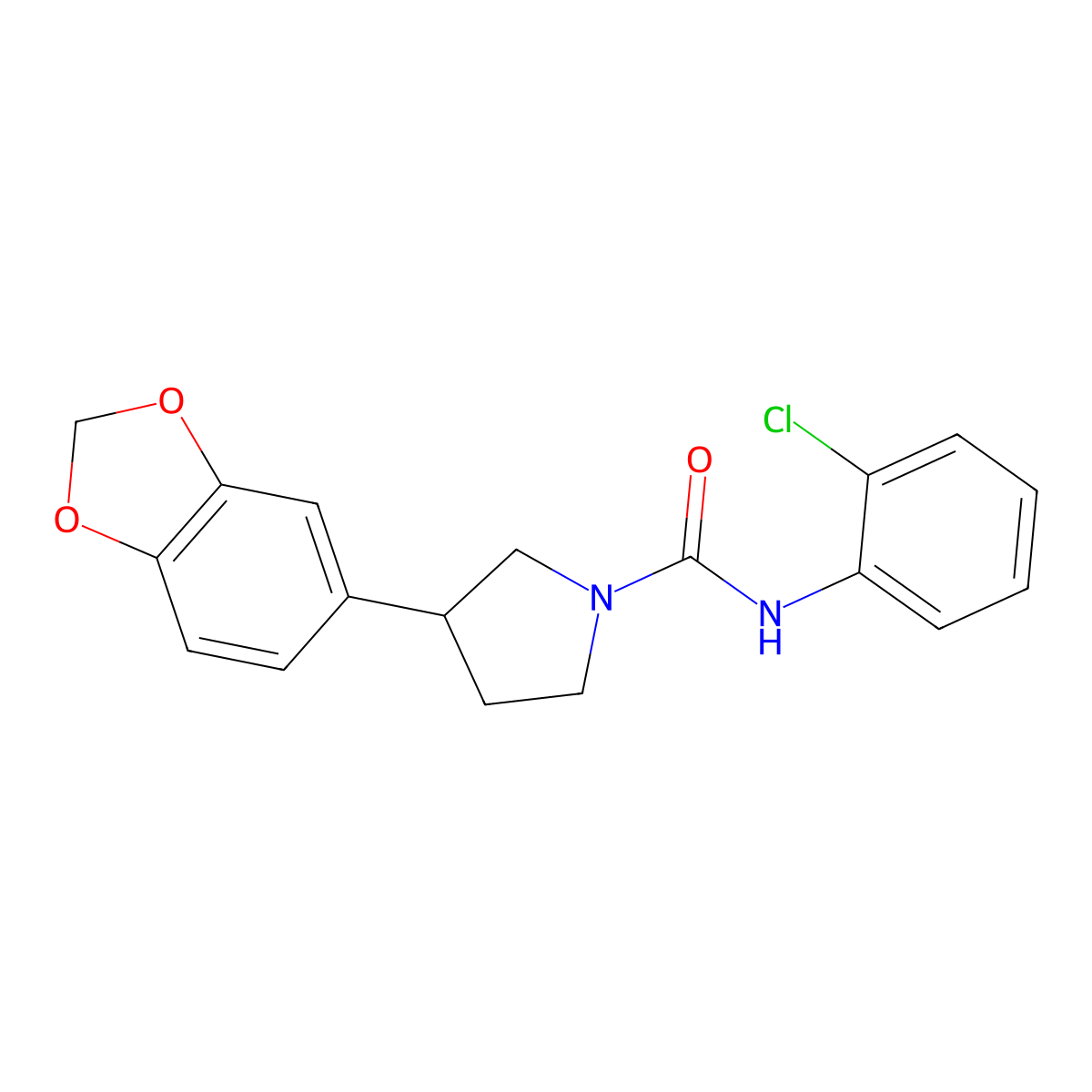 3-(benzo[d][1,3]dioxol-5-yl)-N-(2-chlorophenyl)pyrrolidine-1-carboxamide molecular structure, CAS 2034563-74-9