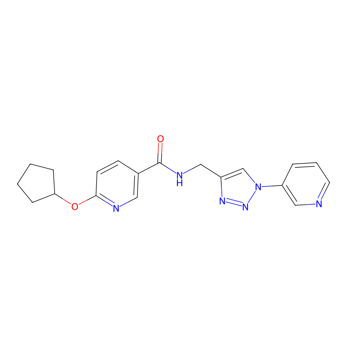 6-(cyclopentyloxy)-N-((1-(pyridin-3-yl)-1H-1,2,3-triazol-4-yl)methyl)nicotinamide molecular structure, CAS 2034563-75-0