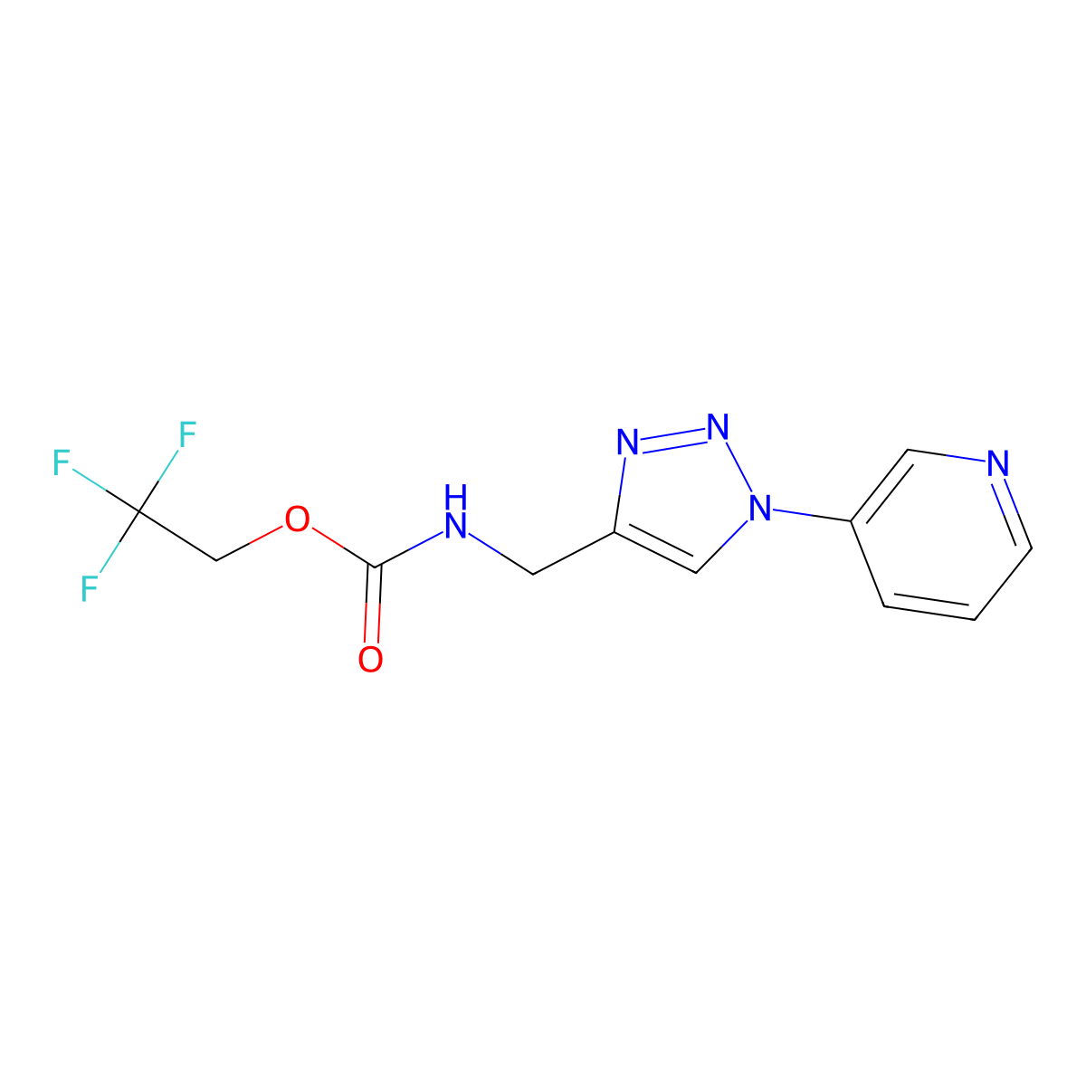 2,2,2-trifluoroethyl ((1-(pyridin-3-yl)-1H-1,2,3-triazol-4-yl)methyl)carbamate molecular structure, CAS 2034563-79-4