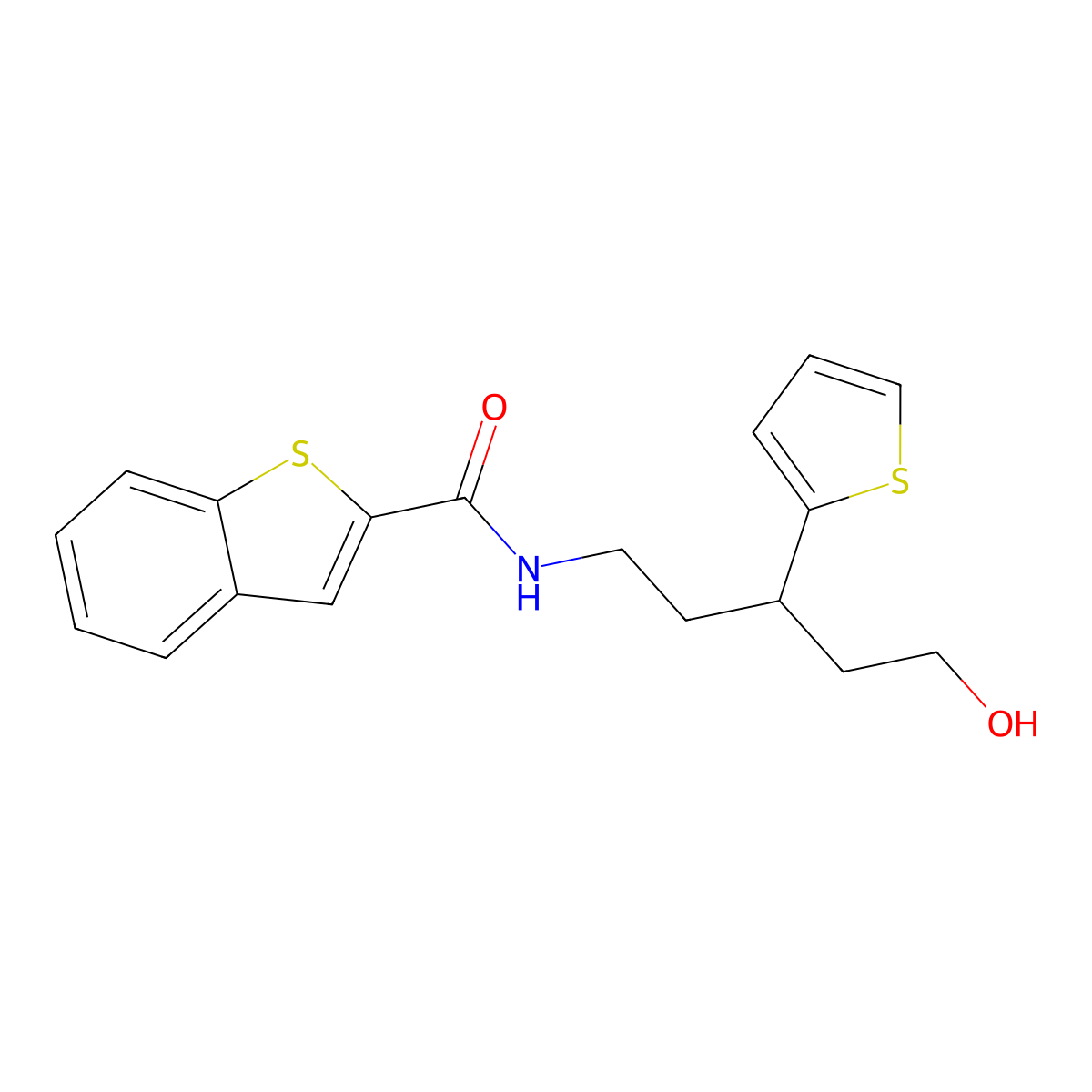 N-(5-hydroxy-3-(thiophen-2-yl)pentyl)benzo[b]thiophene-2-carboxamide molecular structure, CAS 2034563-81-8