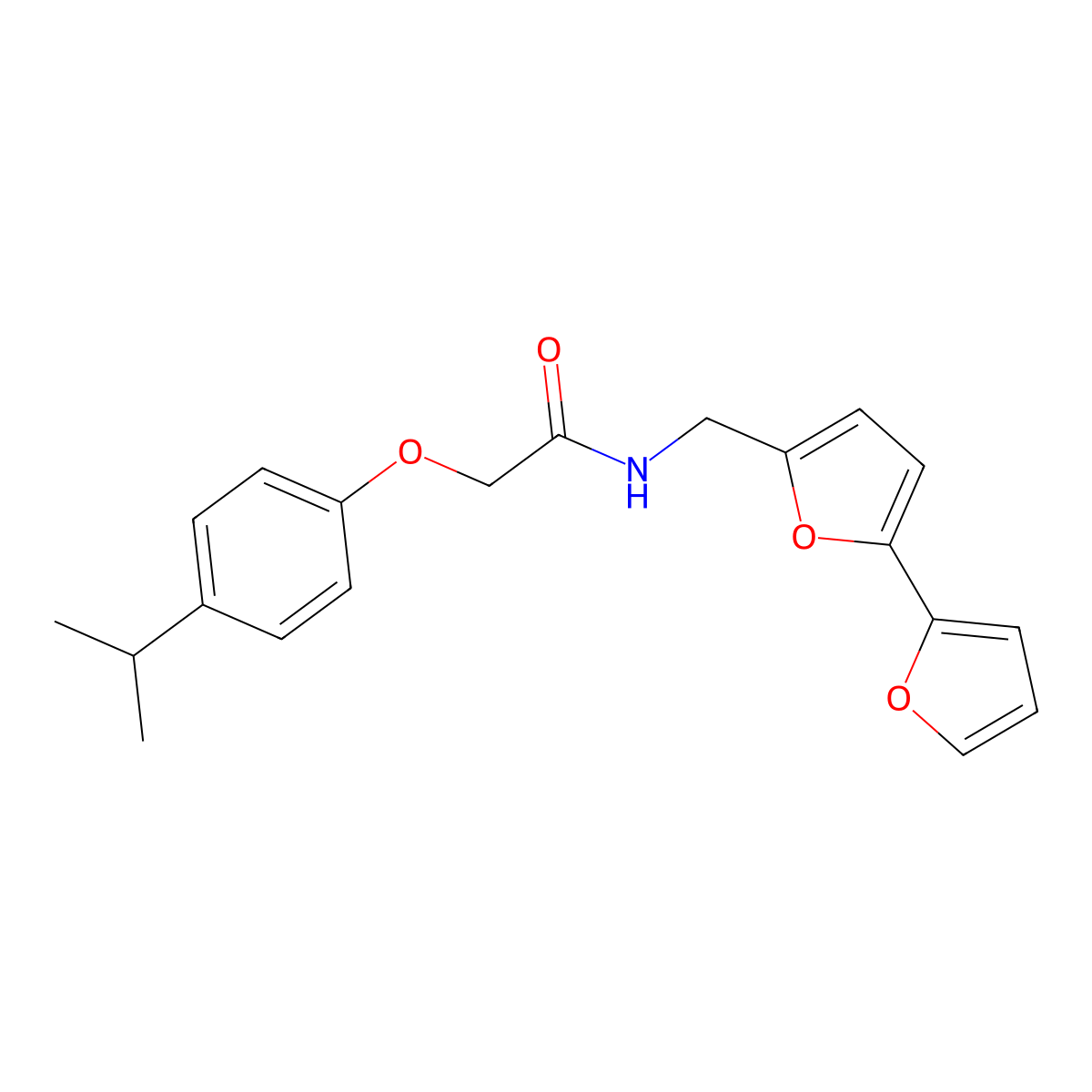 N-({[2,2'-bifuran]-5-yl}methyl)-2-[4-(propan-2-yl)phenoxy]acetamide molecular structure, CAS 2034563-83-0