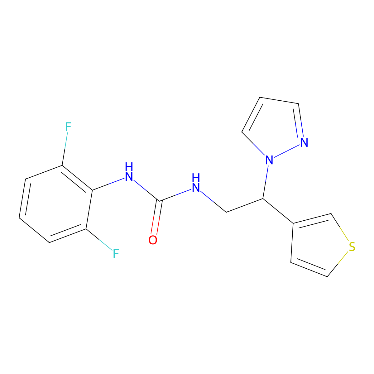1-(2-(1H-pyrazol-1-yl)-2-(thiophen-3-yl)ethyl)-3-(2,6-difluorophenyl)urea molecular structure, CAS 2034563-87-4