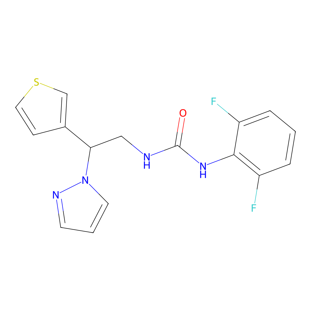 1-(2-(1H-pyrazol-1-yl)-2-(thiophen-3-yl)ethyl)-3-(2,6-difluorophenyl)urea molecular structure, CAS 2034563-87-4