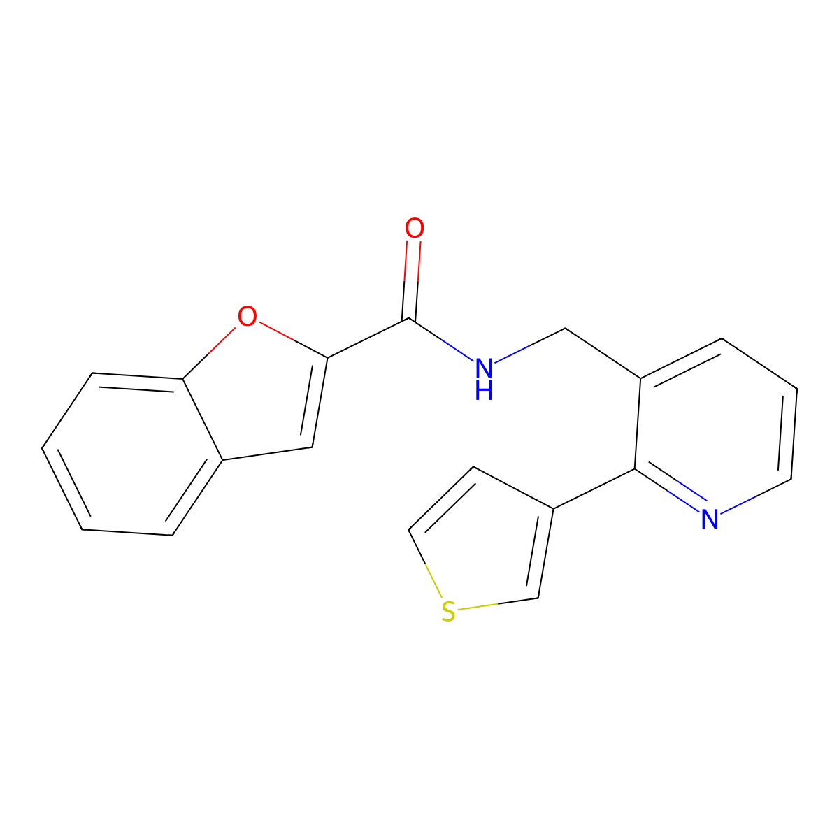 N-((2-(thiophen-3-yl)pyridin-3-yl)methyl)benzofuran-2-carboxamide molecular structure, CAS 2034563-89-6