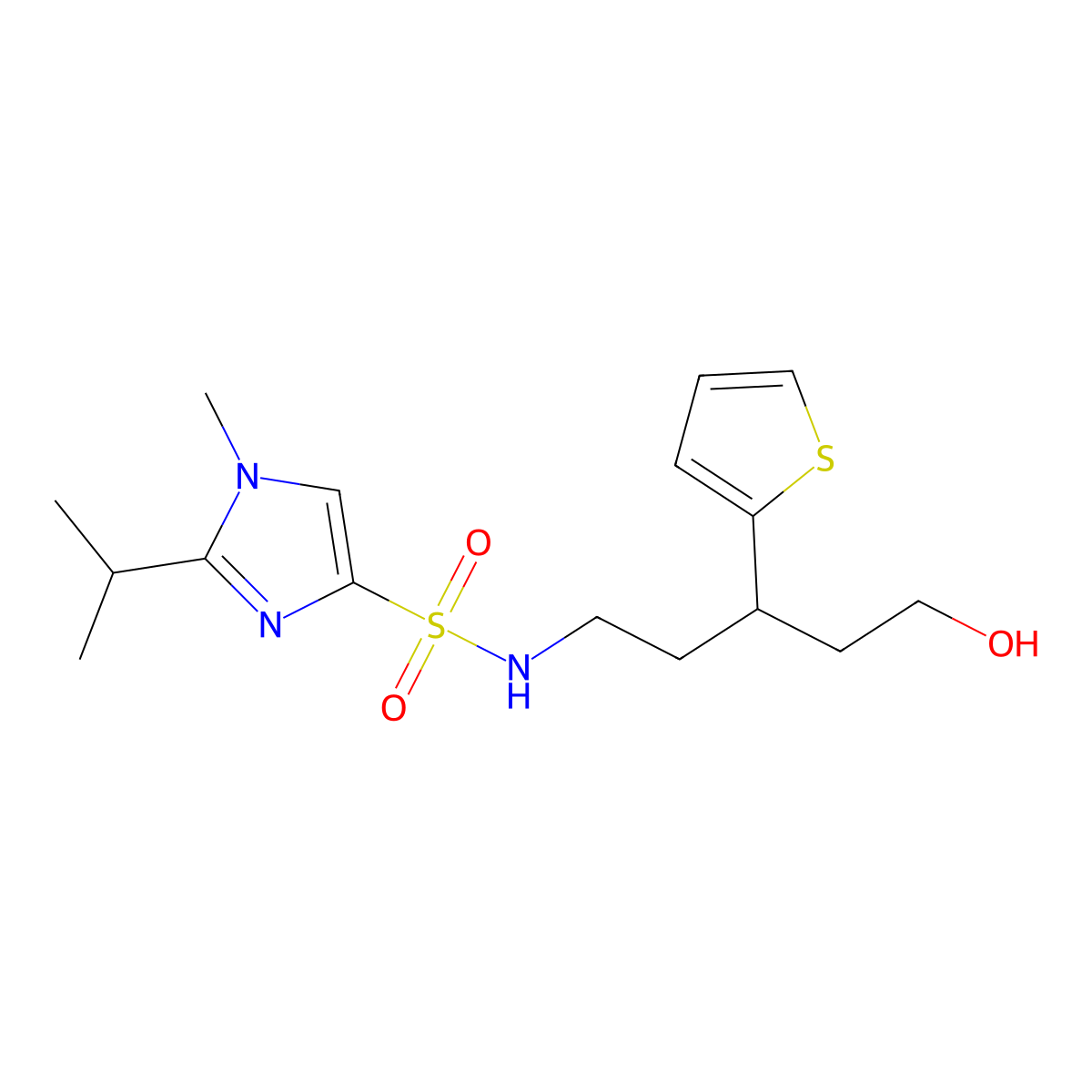 N-(5-hydroxy-3-(thiophen-2-yl)pentyl)-2-isopropyl-1-methyl-1H-imidazole-4-sulfonamide molecular structure, CAS 2034563-97-6