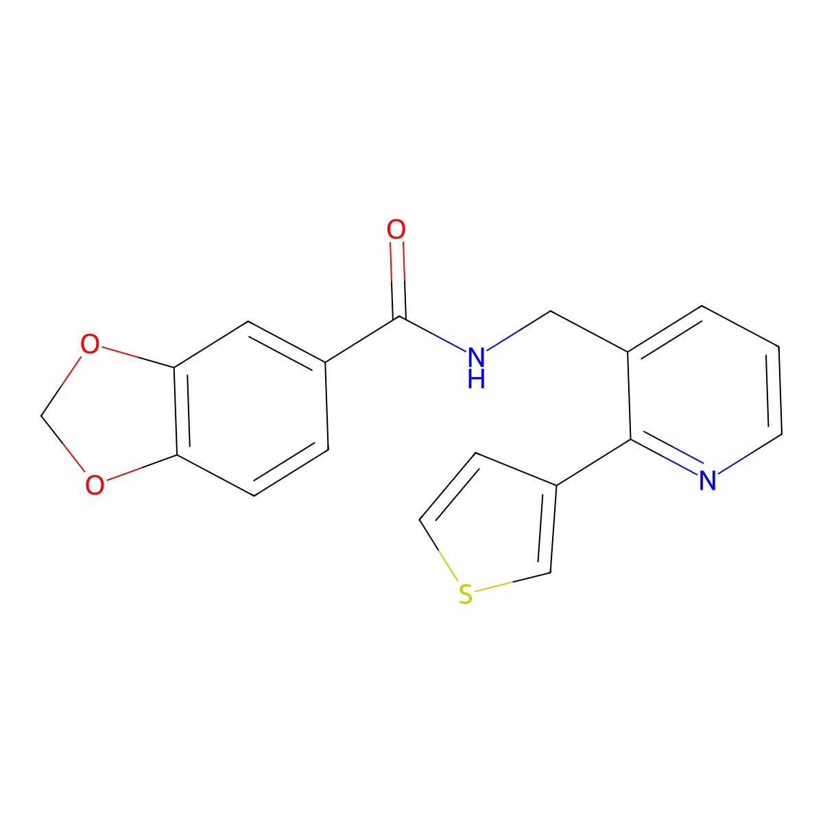 N-((2-(thiophen-3-yl)pyridin-3-yl)methyl)benzo[d][1,3]dioxole-5-carboxamide molecular structure, CAS 2034563-98-7