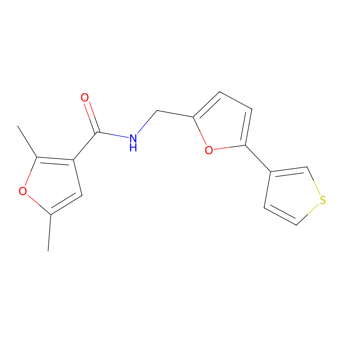 2,5-dimethyl-N-{[5-(thiophen-3-yl)furan-2-yl]methyl}furan-3-carboxamide molecular structure, CAS 2034564-00-4