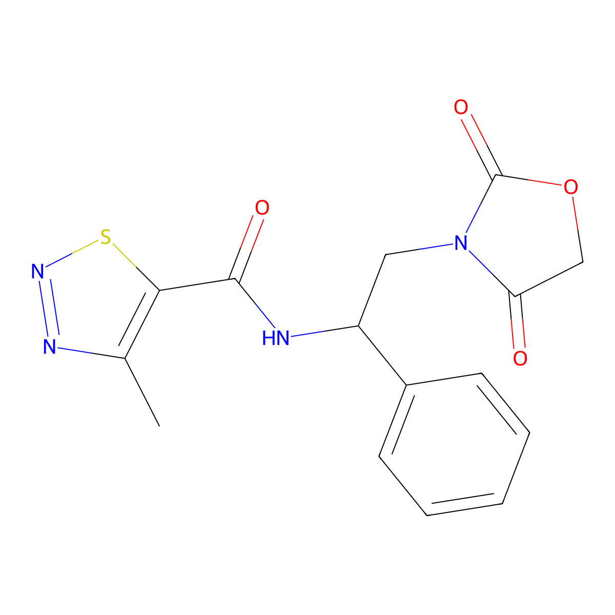 N-(2-(2,4-dioxooxazolidin-3-yl)-1-phenylethyl)-4-methyl-1,2,3-thiadiazole-5-carboxamide molecular structure, CAS 2034564-01-5