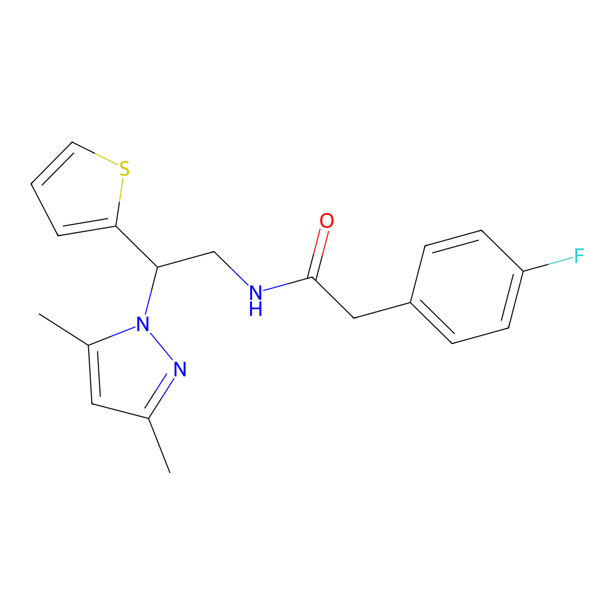 N-[2-(3,5-dimethyl-1H-pyrazol-1-yl)-2-(thiophen-2-yl)ethyl]-2-(4-fluorophenyl)acetamide molecular structure, CAS 2034564-02-6