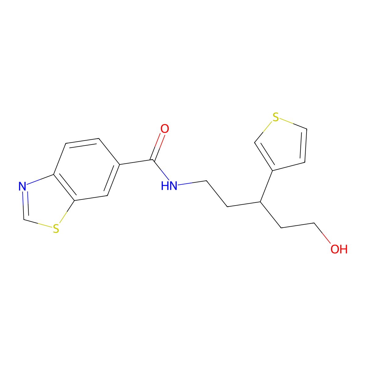 N-(5-hydroxy-3-(thiophen-3-yl)pentyl)benzo[d]thiazole-6-carboxamide molecular structure, CAS 2034564-05-9