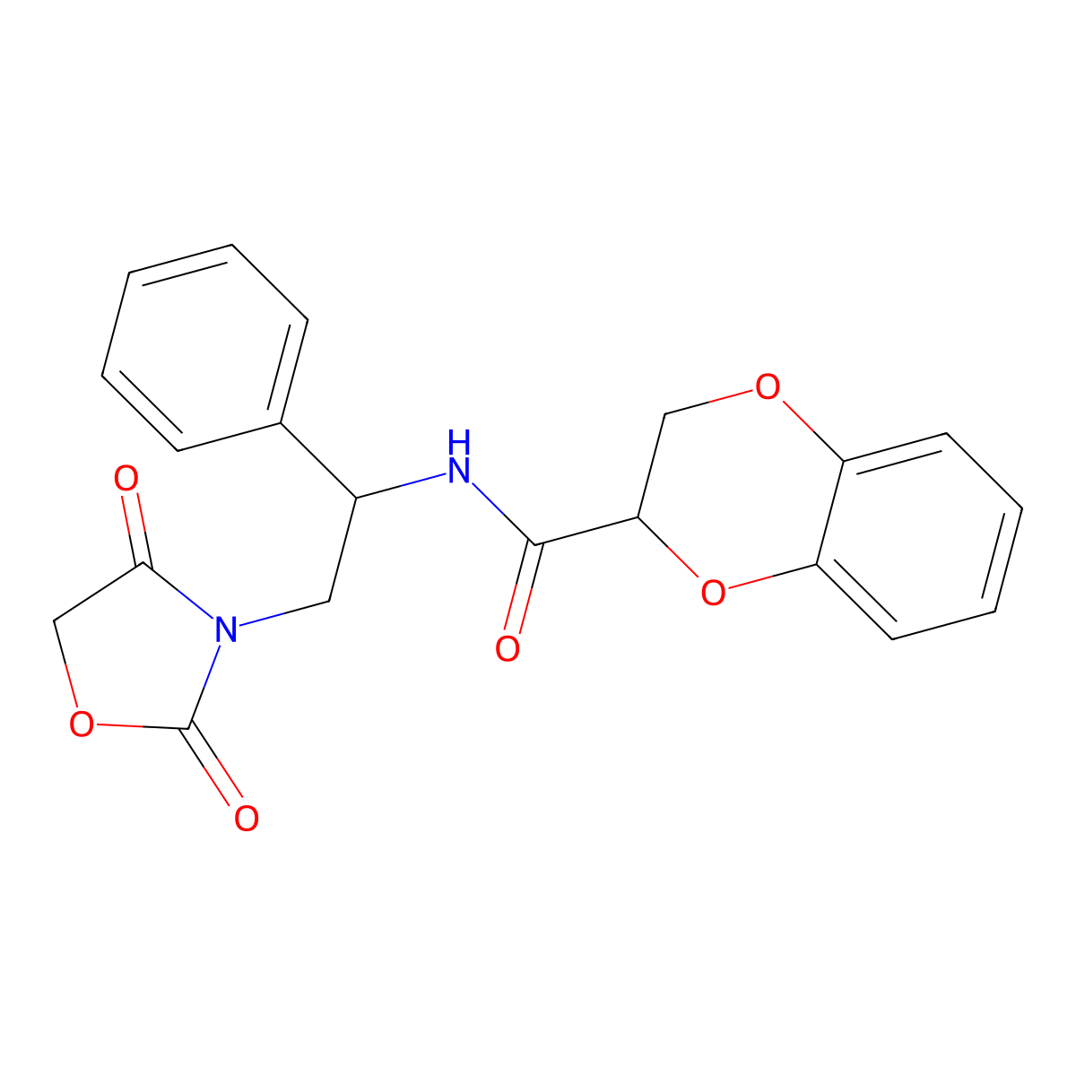 N-(2-(2,4-dioxooxazolidin-3-yl)-1-phenylethyl)-2,3-dihydrobenzo[b][1,4]dioxine-2-carboxamide molecular structure, CAS 2034564-06-0
