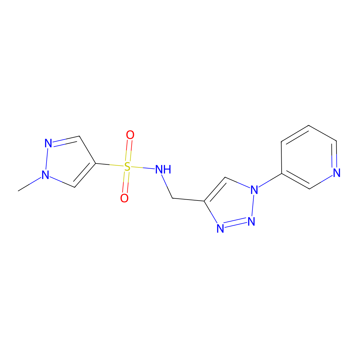 1-methyl-N-((1-(pyridin-3-yl)-1H-1,2,3-triazol-4-yl)methyl)-1H-pyrazole-4-sulfonamide molecular structure, CAS 2034564-11-7