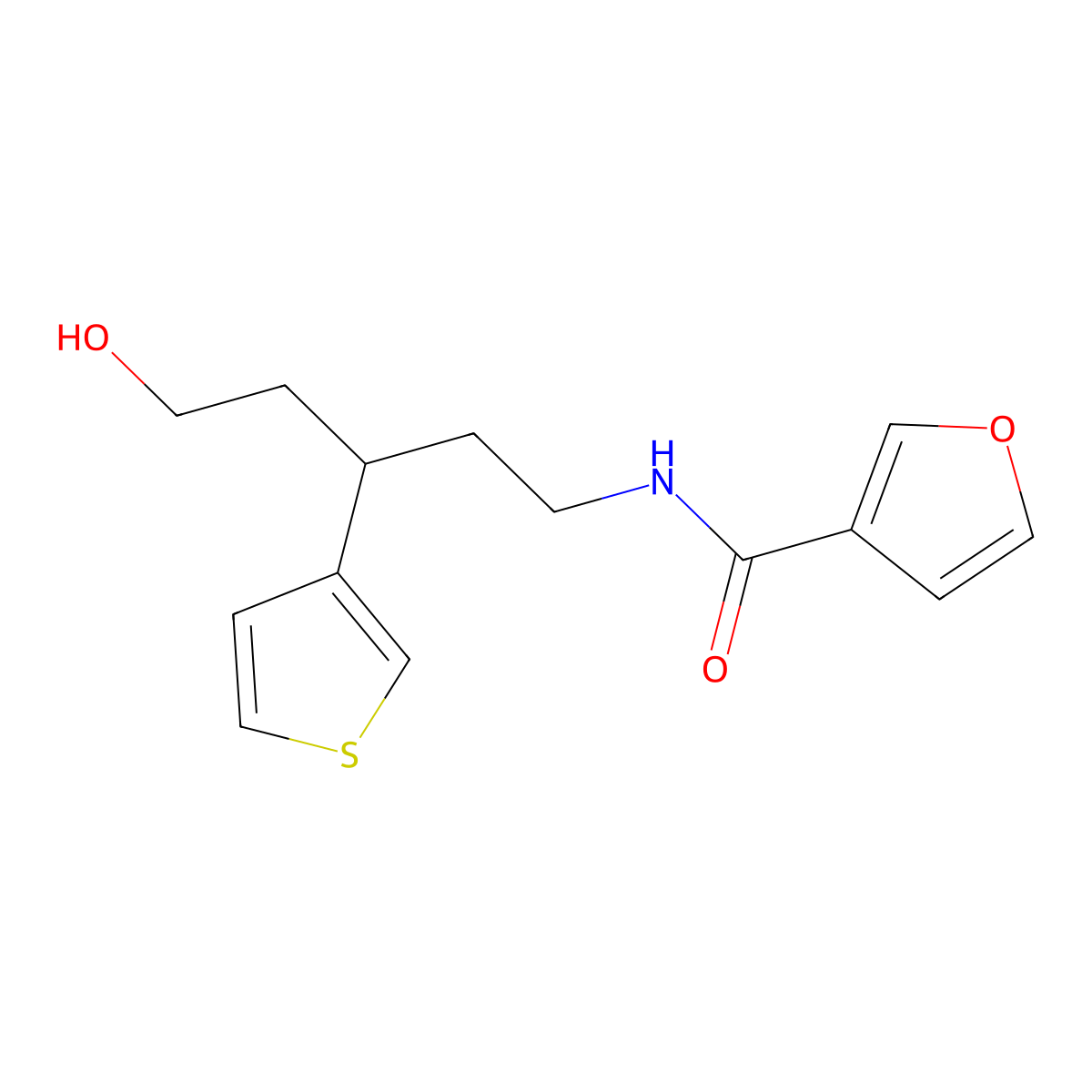 N-(5-hydroxy-3-(thiophen-3-yl)pentyl)furan-3-carboxamide molecular structure, CAS 2034564-14-0