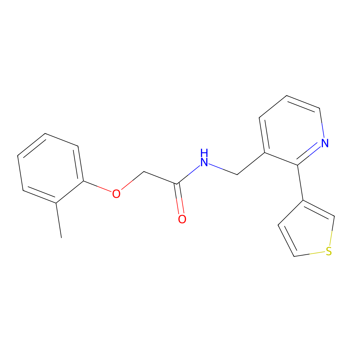 N-((2-(thiophen-3-yl)pyridin-3-yl)methyl)-2-(o-tolyloxy)acetamide molecular structure, CAS 2034564-15-1