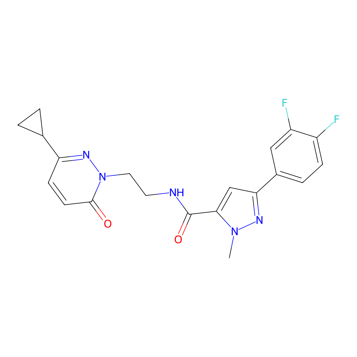 N-(2-(3-cyclopropyl-6-oxopyridazin-1(6H)-yl)ethyl)-3-(3,4-difluorophenyl)-1-methyl-1H-pyrazole-5-carboxamide molecular structure, CAS 2034564-16-2