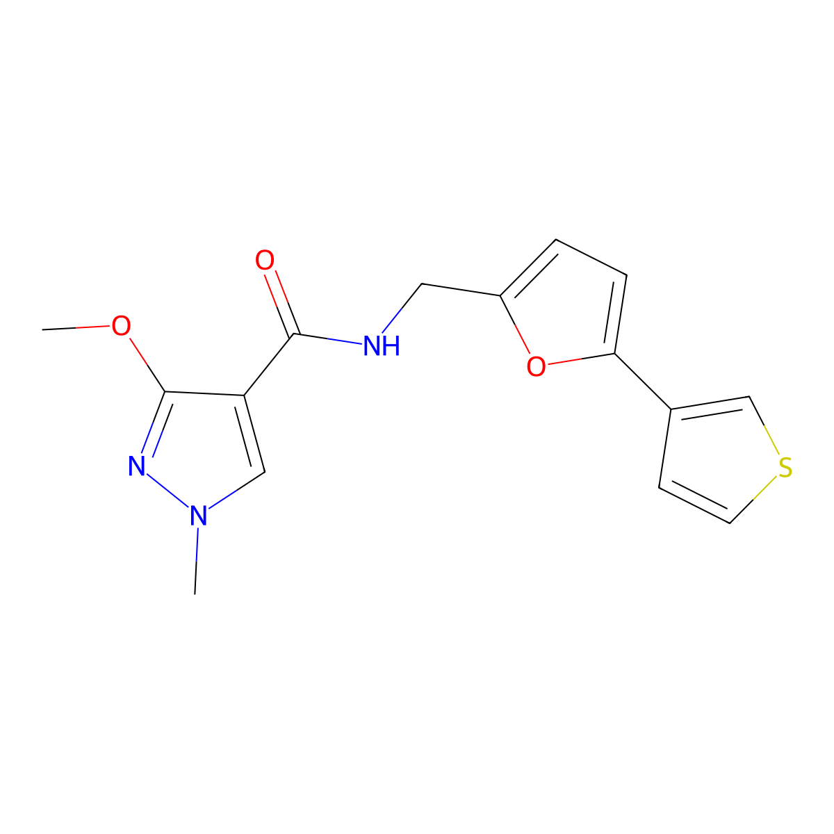 3-methoxy-1-methyl-N-{[5-(thiophen-3-yl)furan-2-yl]methyl}-1H-pyrazole-4-carboxamide molecular structure, CAS 2034564-17-3