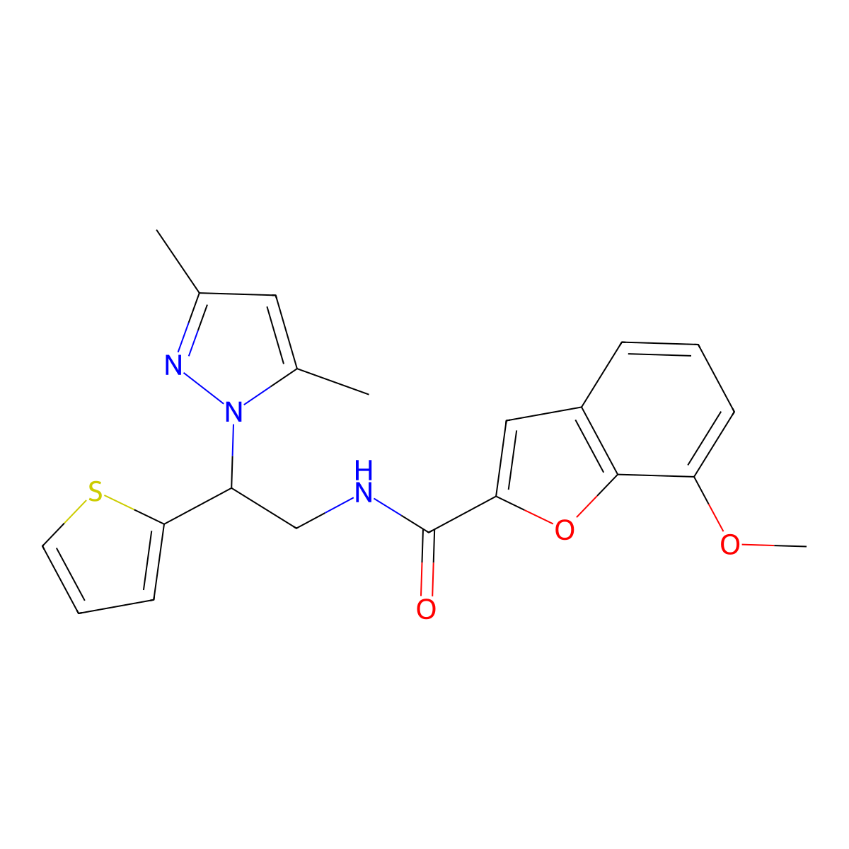 N-[2-(3,5-dimethyl-1H-pyrazol-1-yl)-2-(thiophen-2-yl)ethyl]-7-methoxy-1-benzofuran-2-carboxamide molecular structure, CAS 2034564-19-5