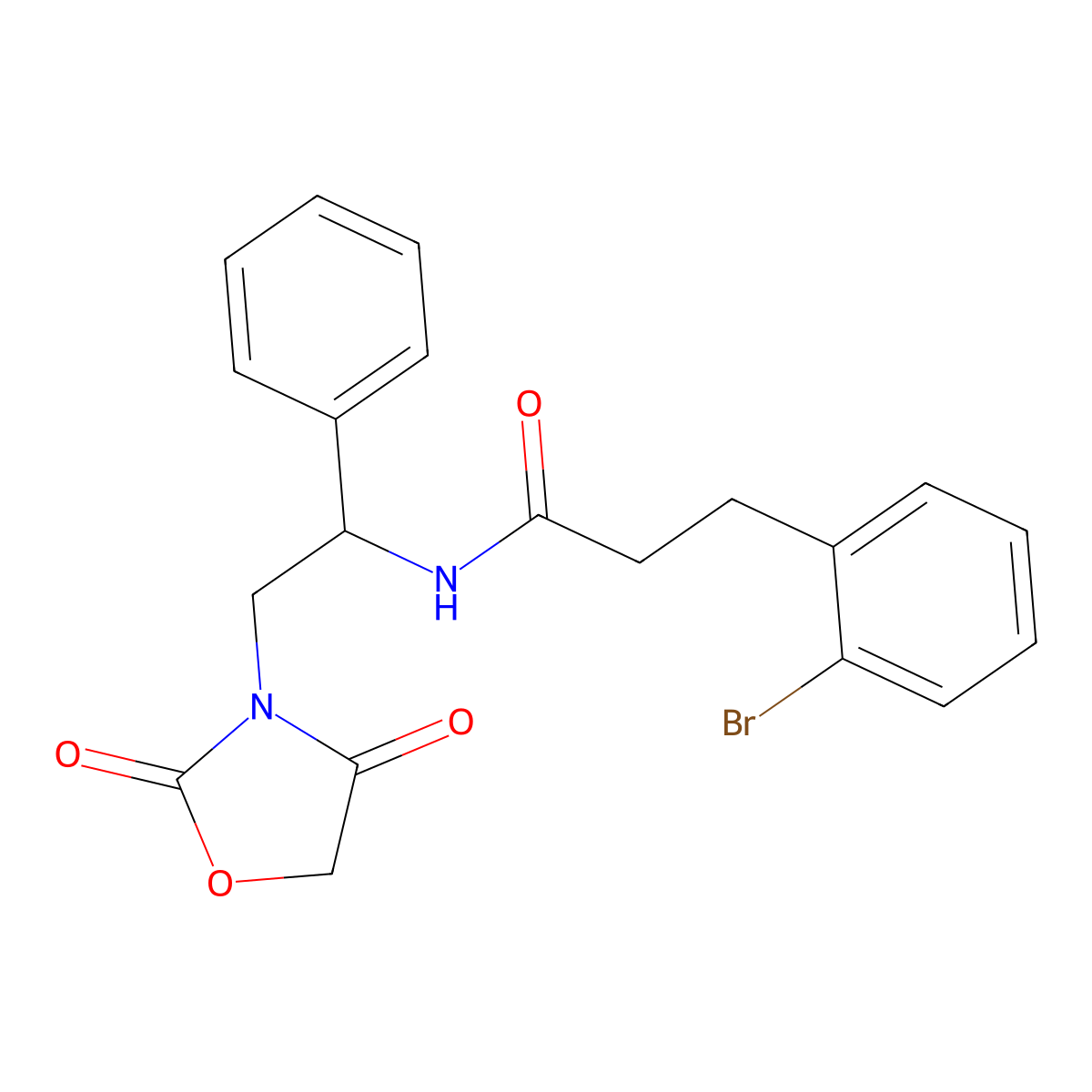 3-(2-bromophenyl)-N-(2-(2,4-dioxooxazolidin-3-yl)-1-phenylethyl)propanamide molecular structure, CAS 2034564-25-3