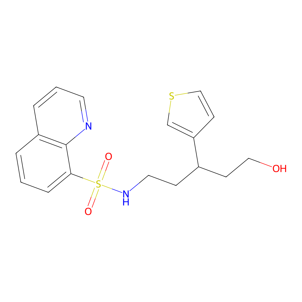 N-(5-hydroxy-3-(thiophen-3-yl)pentyl)quinoline-8-sulfonamide molecular structure, CAS 2034564-26-4
