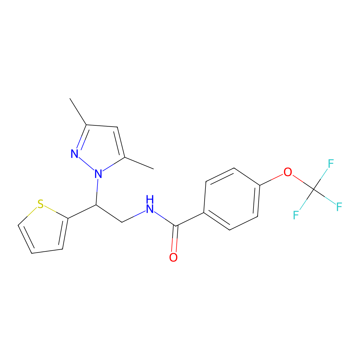 N-(2-(3,5-dimethyl-1H-pyrazol-1-yl)-2-(thiophen-2-yl)ethyl)-4-(trifluoromethoxy)benzamide molecular structure, CAS 2034564-27-5