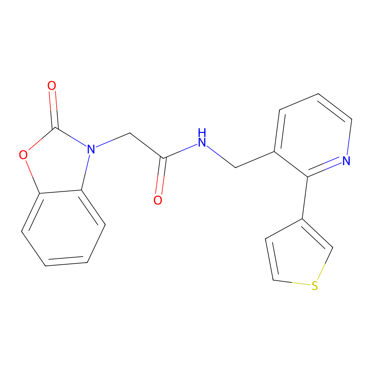 2-(2-oxobenzo[d]oxazol-3(2H)-yl)-N-((2-(thiophen-3-yl)pyridin-3-yl)methyl)acetamide molecular structure, CAS 2034564-30-0