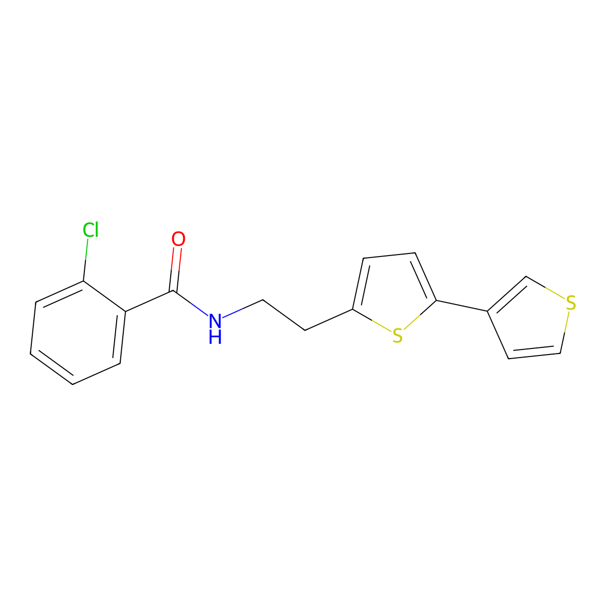 N-(2-{[2,3'-bithiophene]-5-yl}ethyl)-2-chlorobenzamide molecular structure, CAS 2034564-32-2