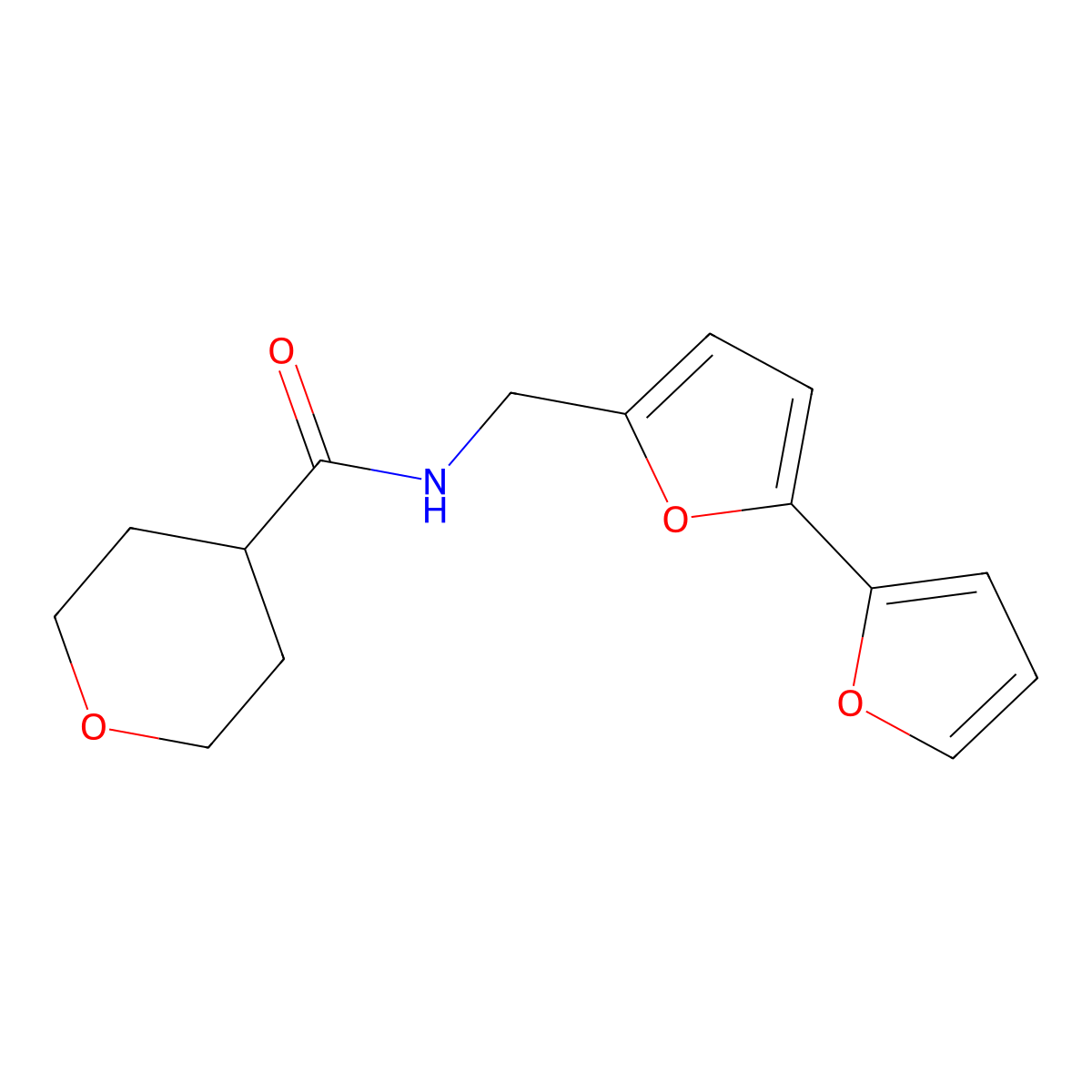 N-({[2,2'-bifuran]-5-yl}methyl)oxane-4-carboxamide molecular structure, CAS 2034564-36-6