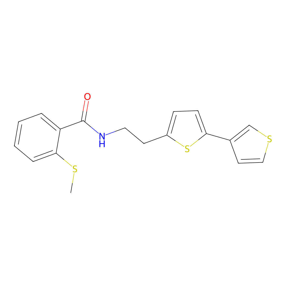 N-(2-([2,3'-bithiophen]-5-yl)ethyl)-2-(methylthio)benzamide molecular structure, CAS 2034564-44-6