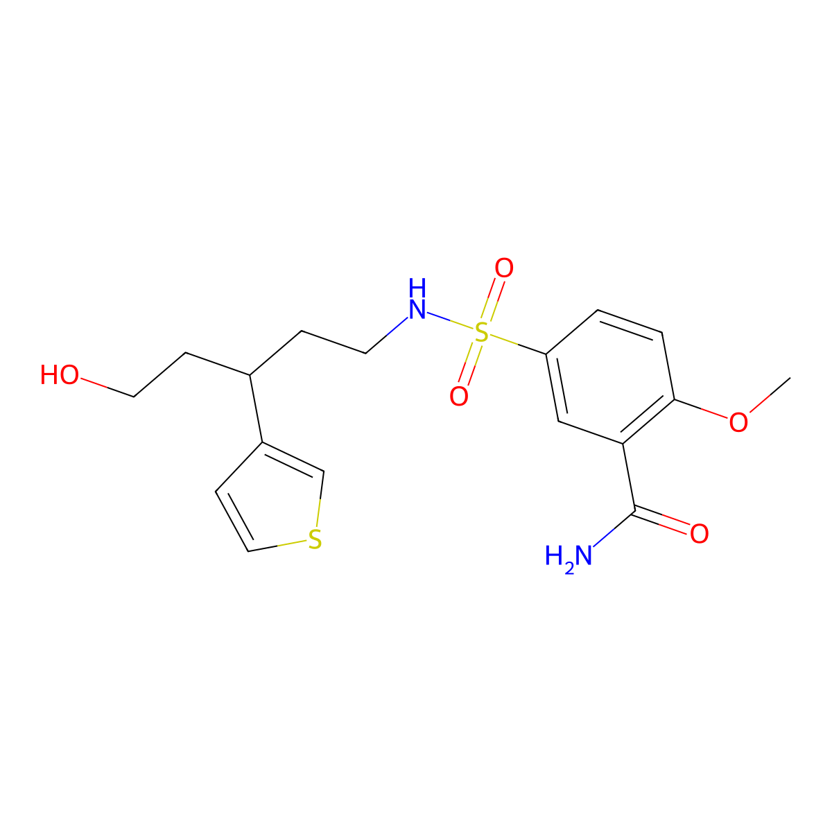 5-(N-(5-hydroxy-3-(thiophen-3-yl)pentyl)sulfamoyl)-2-methoxybenzamide molecular structure, CAS 2034564-45-7