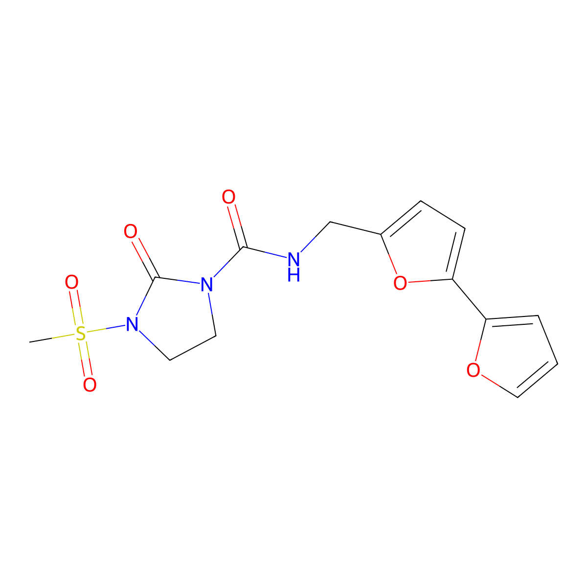 N-({[2,2'-bifuran]-5-yl}methyl)-3-methanesulfonyl-2-oxoimidazolidine-1-carboxamide molecular structure, CAS 2034564-46-8