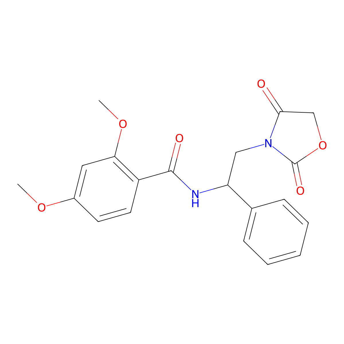 N-(2-(2,4-dioxooxazolidin-3-yl)-1-phenylethyl)-2,4-dimethoxybenzamide molecular structure, CAS 2034564-47-9