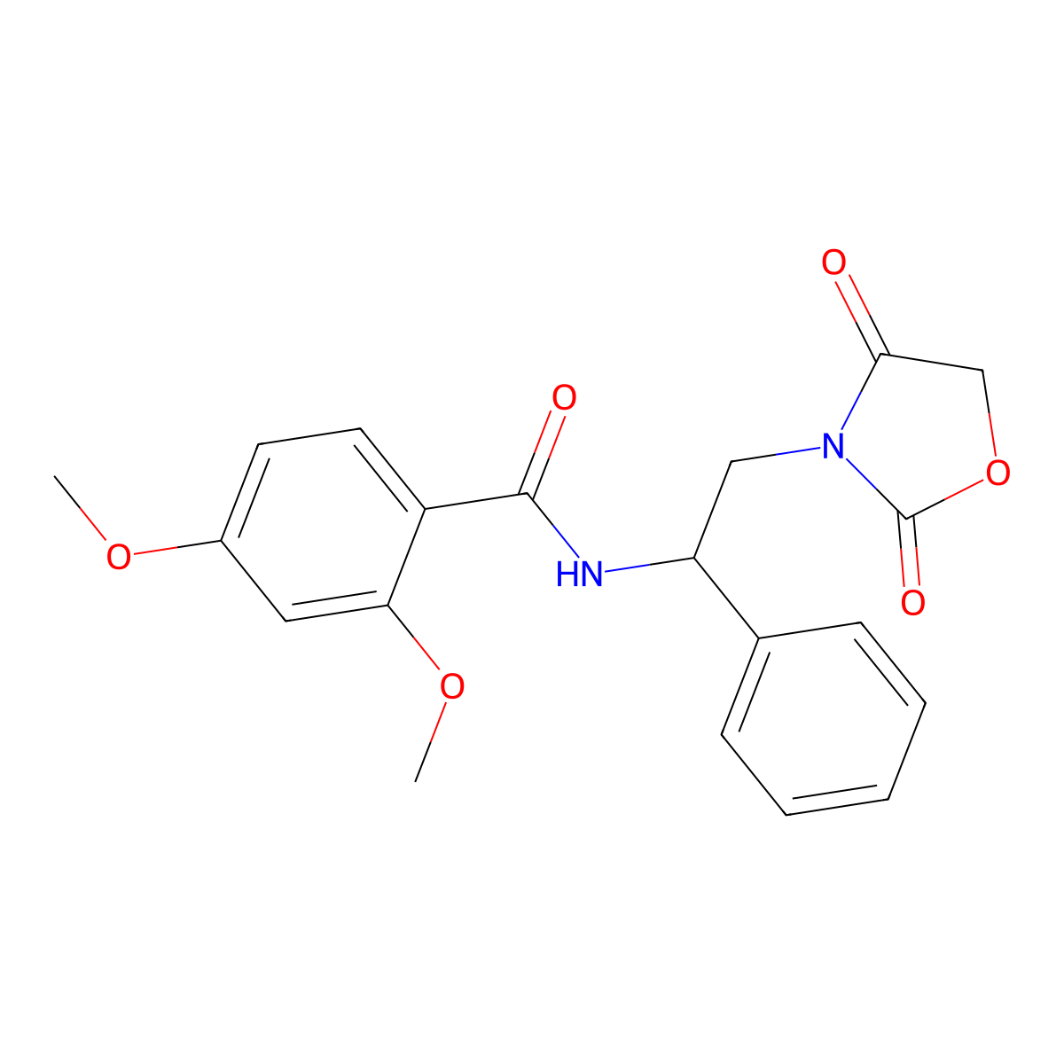 N-(2-(2,4-dioxooxazolidin-3-yl)-1-phenylethyl)-2,4-dimethoxybenzamide molecular structure, CAS 2034564-47-9