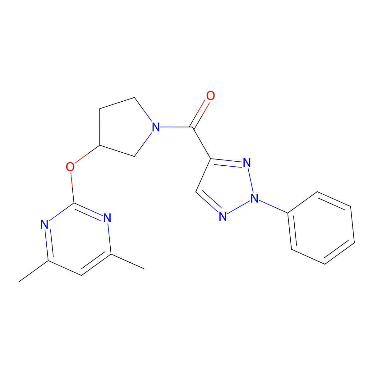 (3-((4,6-dimethylpyrimidin-2-yl)oxy)pyrrolidin-1-yl)(2-phenyl-2H-1,2,3-triazol-4-yl)methanone molecular structure, CAS 2034564-50-4