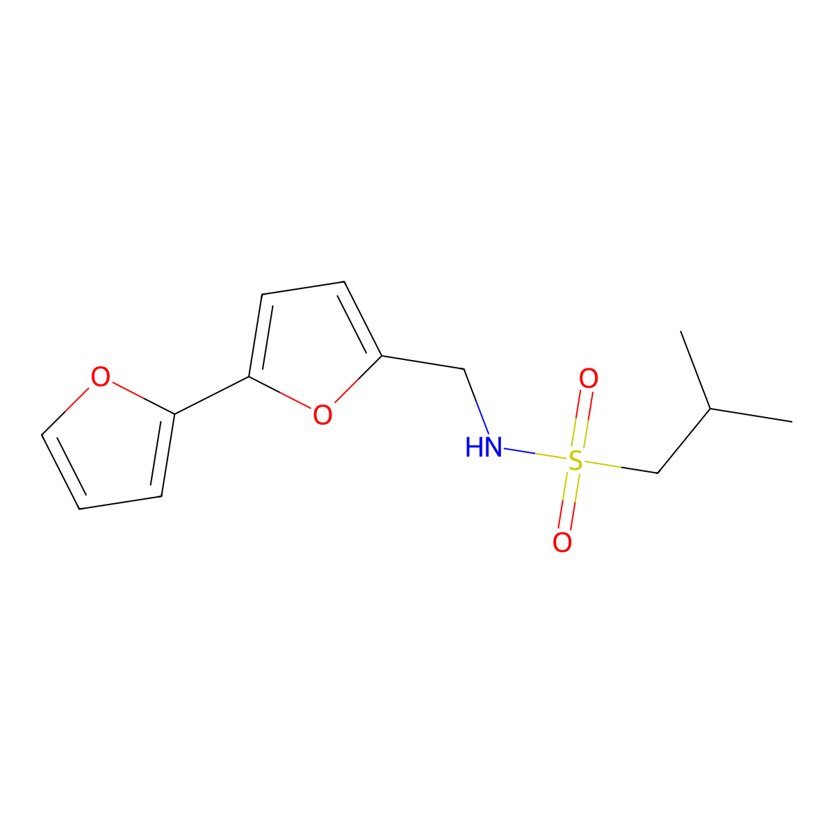 N-([2,2'-bifuran]-5-ylmethyl)-2-methylpropane-1-sulfonamide molecular structure, CAS 2034564-52-6