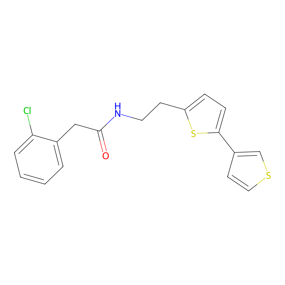 N-(2-([2,3'-bithiophen]-5-yl)ethyl)-2-(2-chlorophenyl)acetamide molecular structure, CAS 2034564-53-7