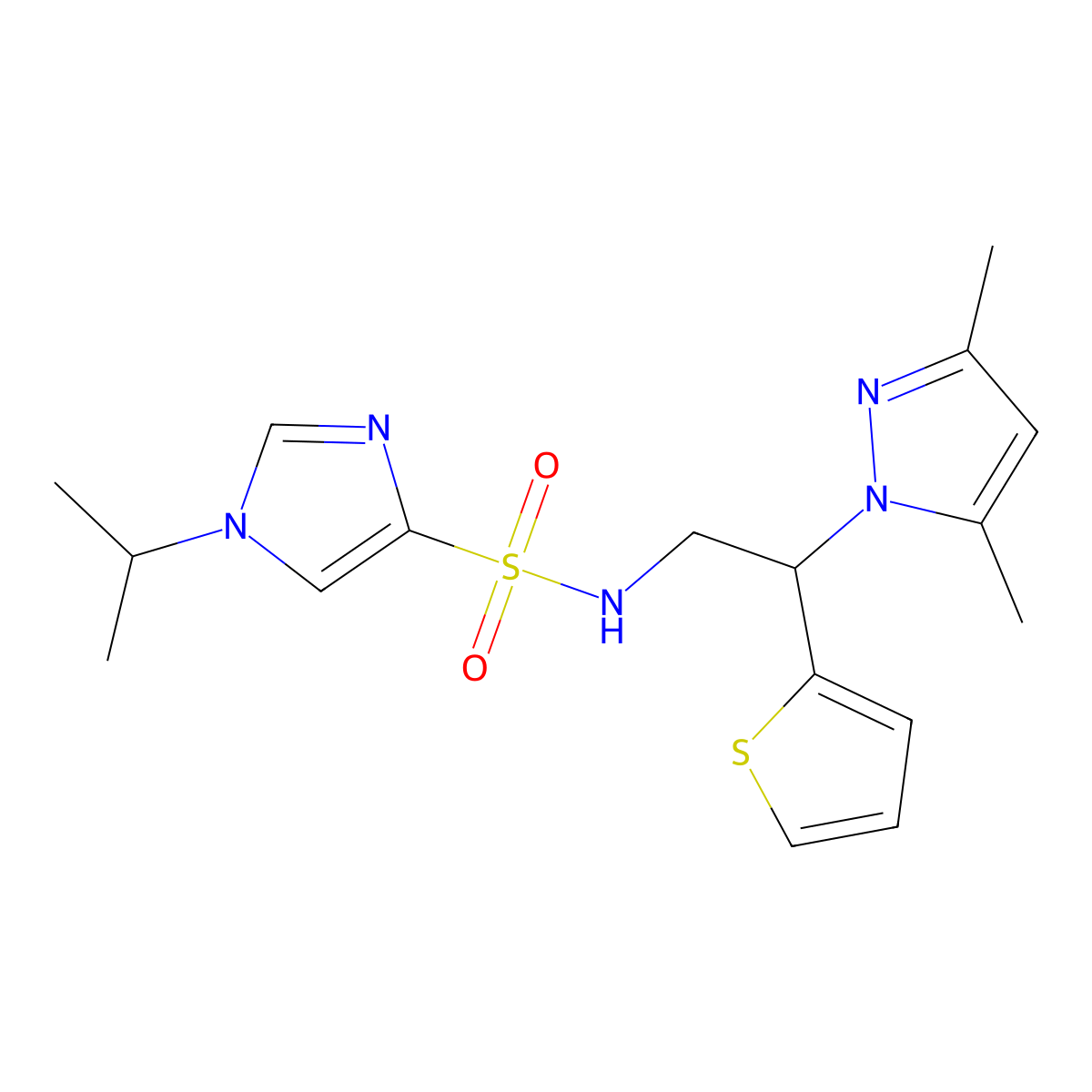 N-(2-(3,5-dimethyl-1H-pyrazol-1-yl)-2-(thiophen-2-yl)ethyl)-1-isopropyl-1H-imidazole-4-sulfonamide molecular structure, CAS 2034564-55-9