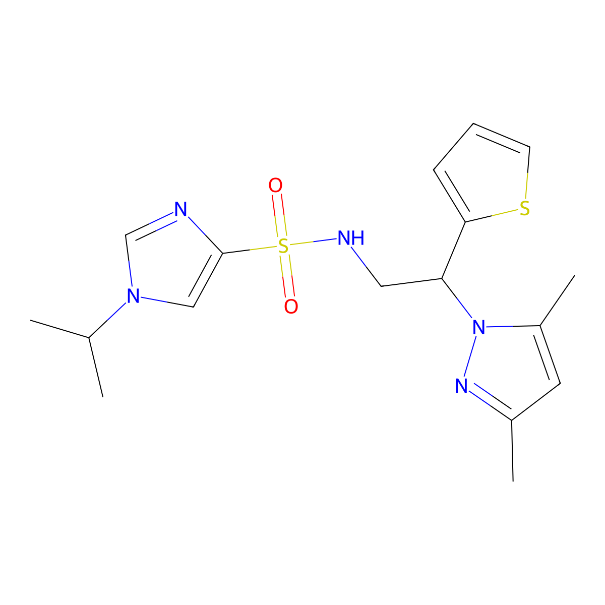 N-(2-(3,5-dimethyl-1H-pyrazol-1-yl)-2-(thiophen-2-yl)ethyl)-1-isopropyl-1H-imidazole-4-sulfonamide molecular structure, CAS 2034564-55-9