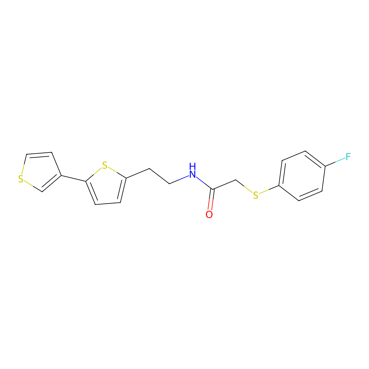 N-(2-([2,3'-bithiophen]-5-yl)ethyl)-2-((4-fluorophenyl)thio)acetamide molecular structure, CAS 2034564-57-1