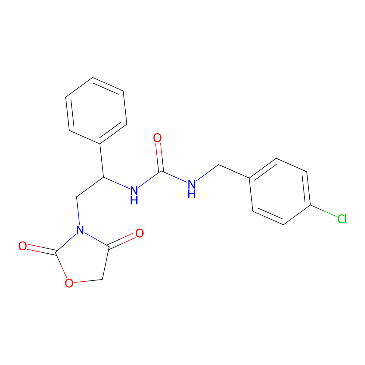 1-(4-Chlorobenzyl)-3-(2-(2,4-dioxooxazolidin-3-yl)-1-phenylethyl)urea molecular structure, CAS 2034564-58-2